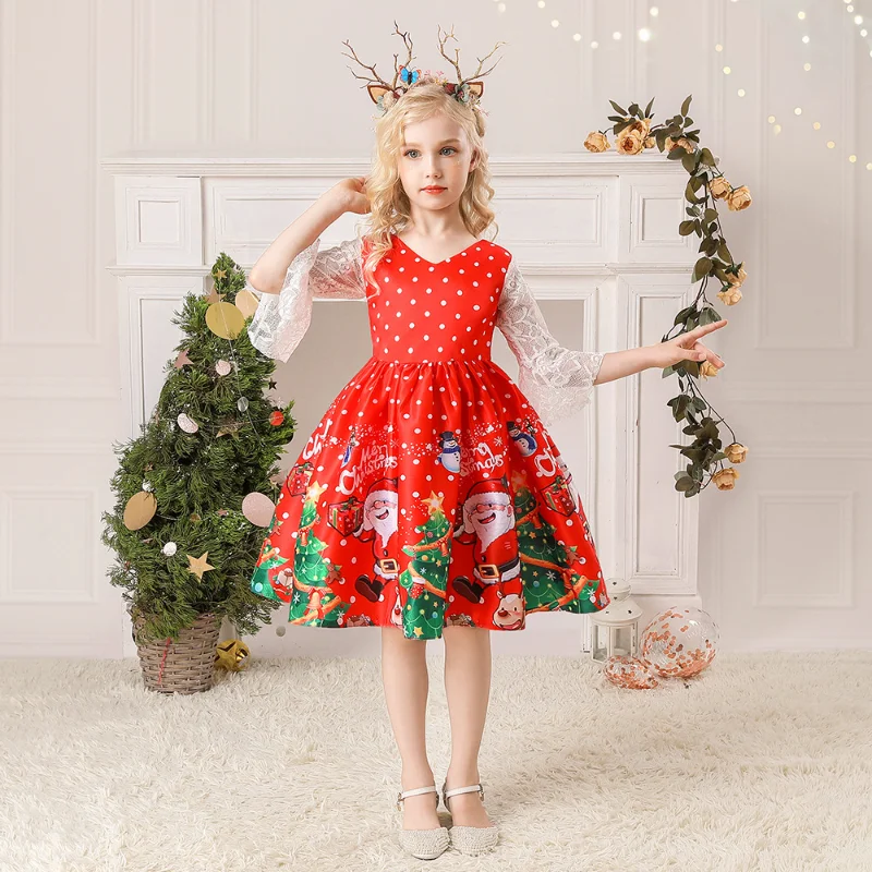 2022 Christmas New Princess Dress for Girls Europe and America Lovely Presents for Kids Cartoon Show Costumes Dance Ball Gown