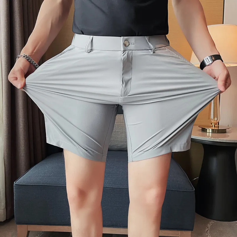 

2023 Summer Solid Color Shorts Men High Elasticity Casual Business Shorts Thin Slim Breathable Social Beach Shorts Men Clothing