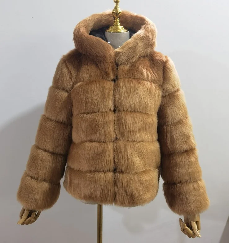ICCLEK Haining fur autumn and winter new artificial fur fox fur hooded medium long fur coat female
