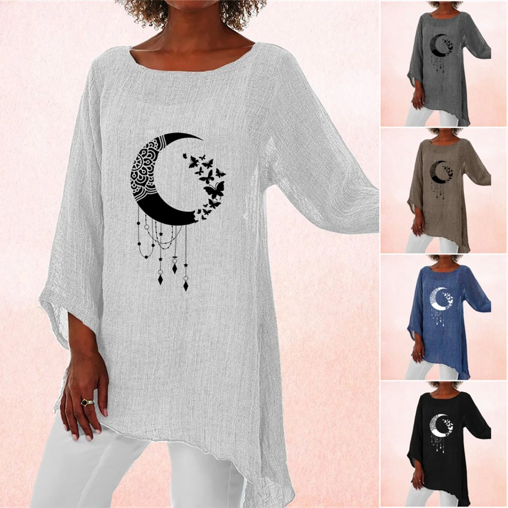 

Women Fashion Top Spring&autumn Casual Long Sleeve Top Plus Size Butterfly Print Shirt Round Neck T-shirt Ladies Loose Top