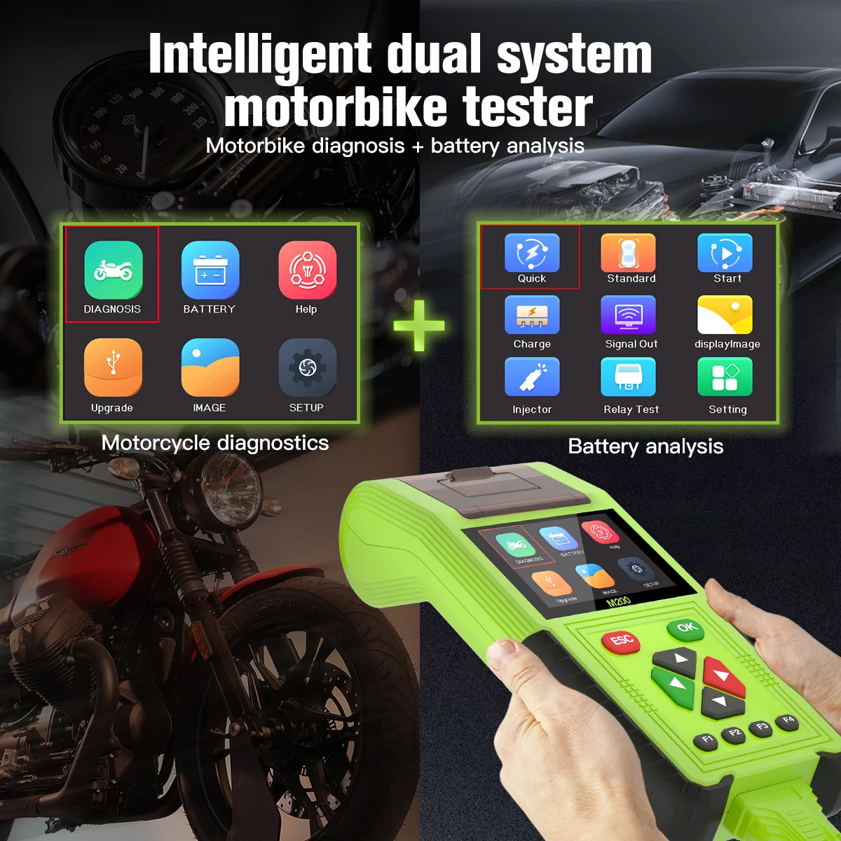 

JDiag M200 Motorcycle Diagnostic Scanner，Intelligent Dual System Motorbike Tester with OBD, Standard, Full Version