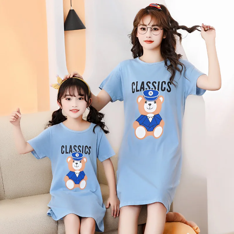 

Summer thin Mother and Daughter Baby Girl Cartoon Round Collar Short Sleeve Dress