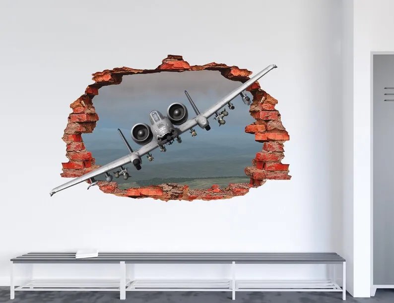 

F16 самолёт 3D Наклейка на стену разбитый самолёт Наклейка на стену-Виниловая фотография-наклейка s 3D эффект