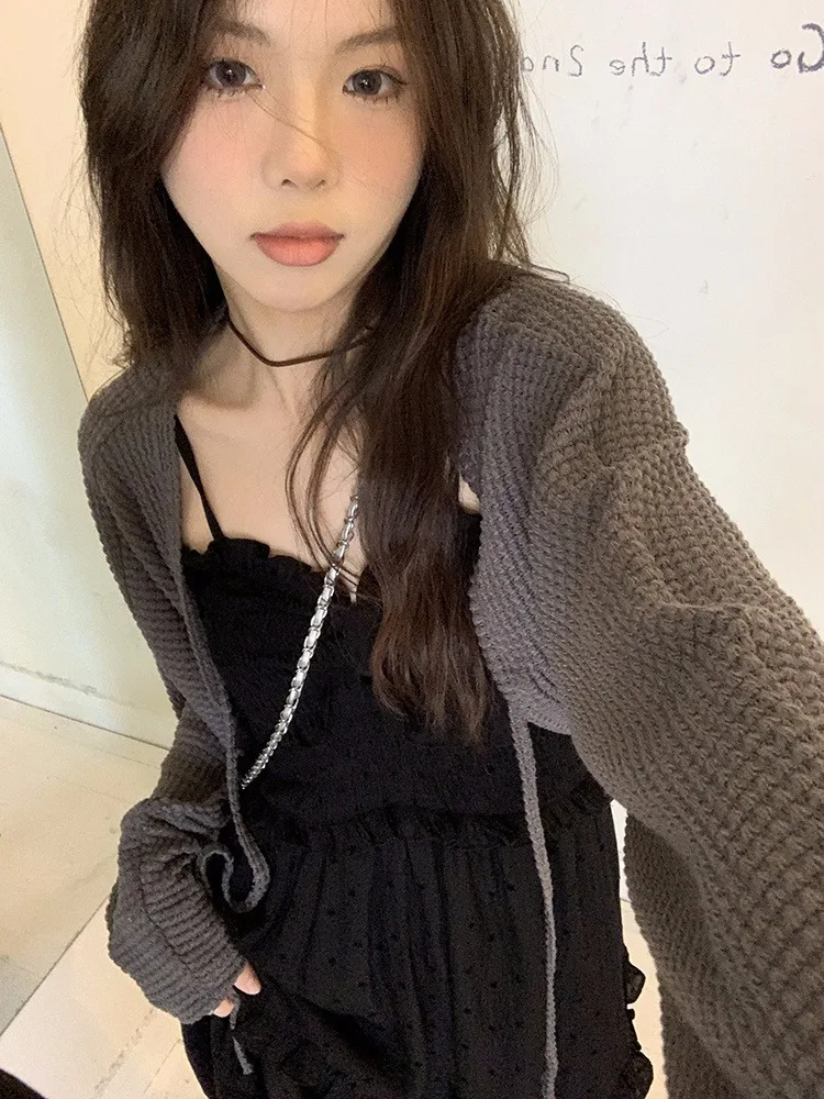 Винтажные модные вафельные черные вязаные топы женские летние новые