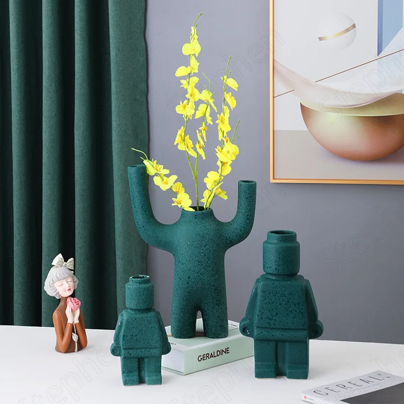 

Simplicity Robot Ceramic Vase Nordic Modern Abstract Figures Flower Pots Decorative Ornaments Living Room Desktop Decoration