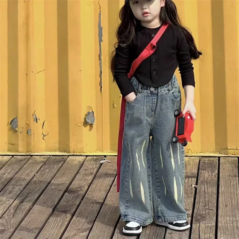 Комплект Детской Одежды Для Девочек — Топ Trikotazh С Длинными Рукавами И Джинсовыми