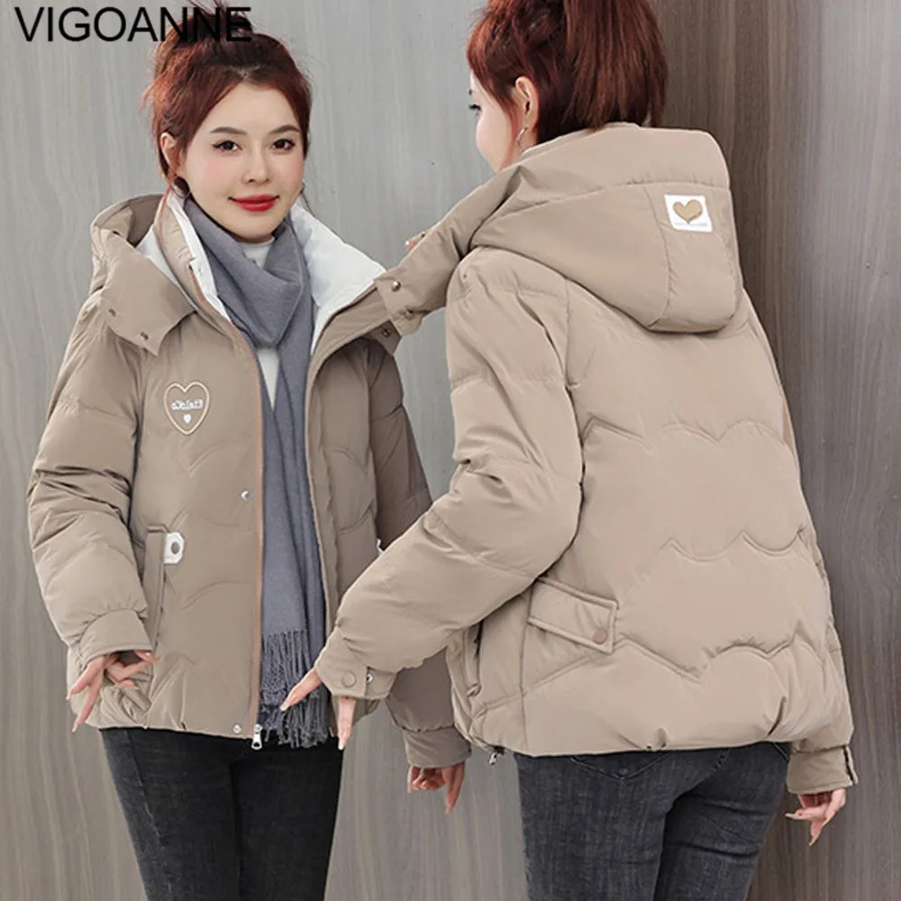 VigoAnne 2025 зимнее однотонное свободное пальто с капюшоном женская повседневная