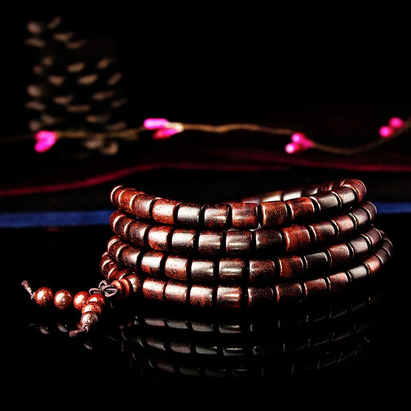 

Natural Geng Wu Wen Play Hall Natural Indian Small Leaf Red Sandalwood Bucket Beads 108 Buddha Beads Hand String Lovers Bracelet