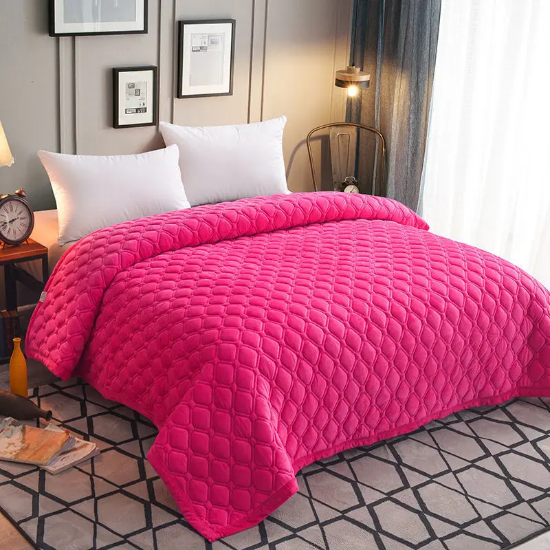 

Thick Bedspread On The Bed Flannel Bed Sheet Crystal Velvet Bedcover Quilted Coverlet Fleece Blanket Soft Bed Set Solid Color
