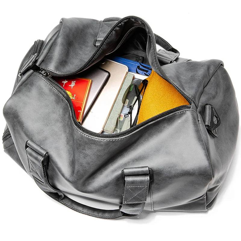 Large Capacity Travel Bag Pu Leather Handbag Men Waterproof Shoes Bag Men Shoulder Travel Gym Sport Bags Handbags Weekend Duffle