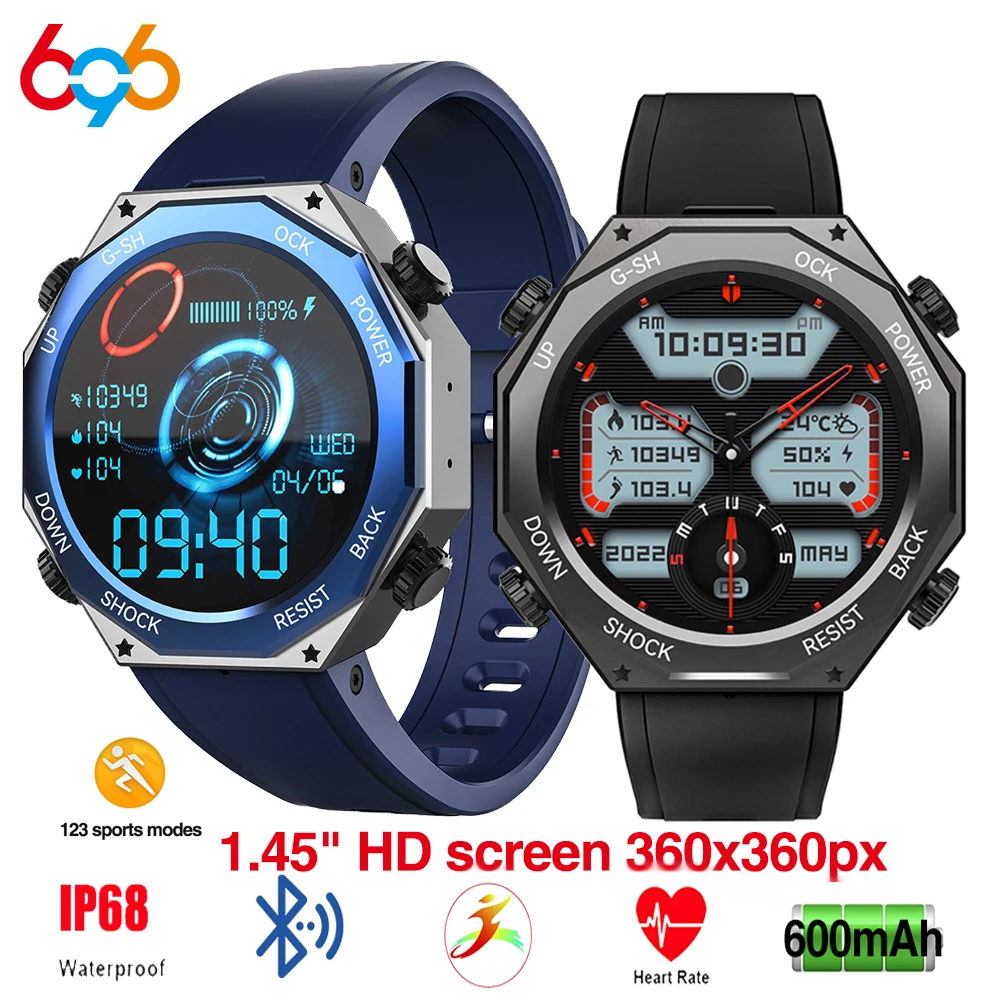 

600 mAh Outdoor Smartwatch Waterproof Blue Tooth Call Smart Watches 100+ Sports Modes 1.45" IPS Round Screen Ai Voice Assistant