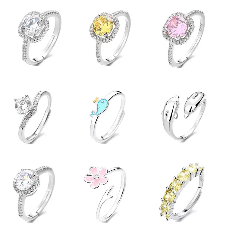 

Creative 925 Sterling Silver Hot Sale Adjustable Opening Lovely Princess Whale Engagement Charm Men's And Women's Ring Jewelry