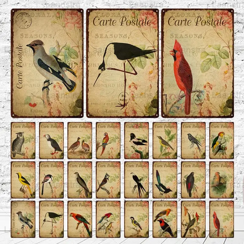 

Carte Postale Birds Metal Tin Sign Vintage Postcard Poster Pub Bar Club Cafe Decor Home Decor Metal Iron Plate Retro Wall Art
