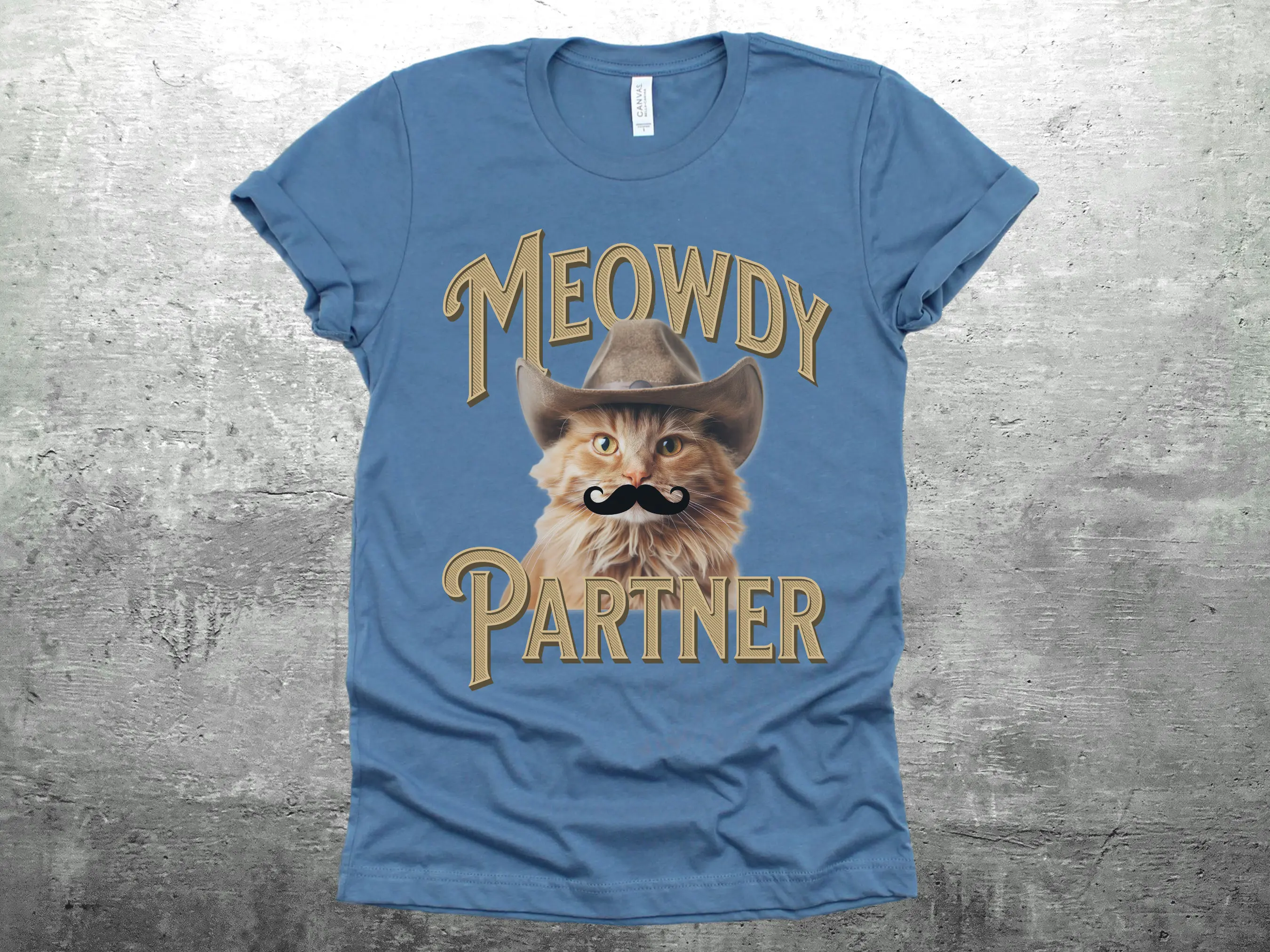 Meowdy Partner Bella Брезентовая футболка 3001 забавная кошка ковбойский влюбленный