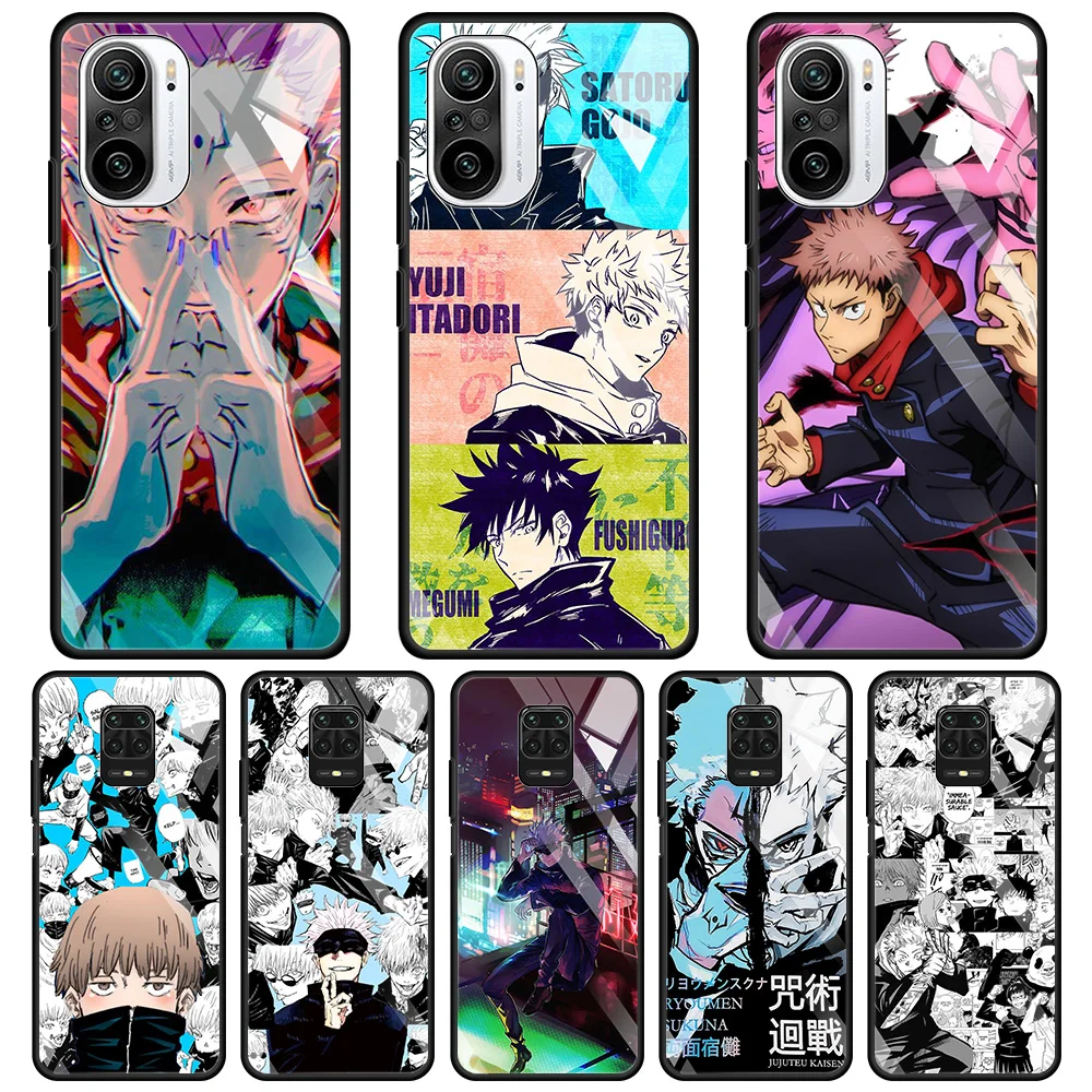 

Jujutsu Kaisen Anime Tempered Glass Case Funda For Xiaomi Redmi Note 9S 10 11 9 8 Pro 10S 8T 9T 9A 9C K40 Back Shell Cover Coque