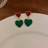 2022 new korean style red green heart drop earrings for women stud earrings classic simple earrings girl party jewelry