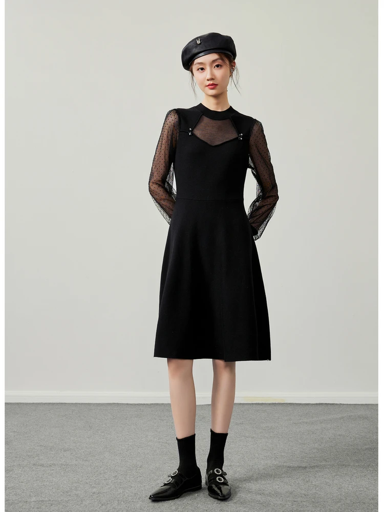 Qiushuiren National Sle трикотажное черное платье 2024 новинка зимы женская обтягивающая