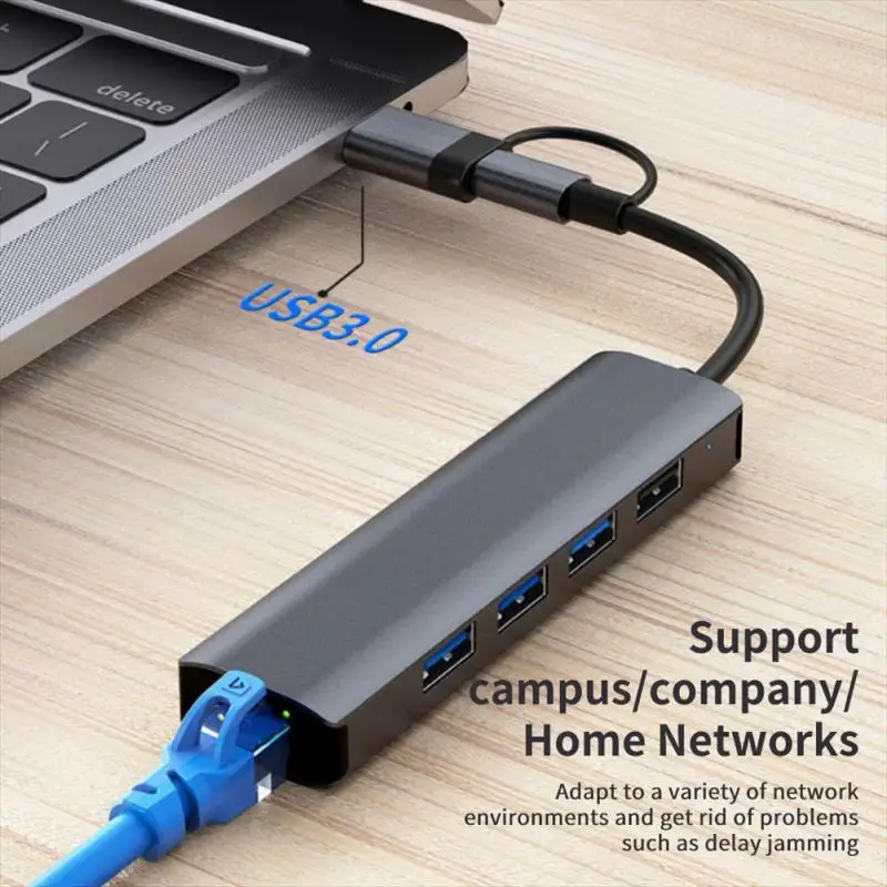 

Многофункциональные USB-хабы RYRA, 5 в 1, RJ45, гигабитная сетевая карта, Тип C, USB 3,0, быстроразъемный адаптер, аксессуары для ноутбуков