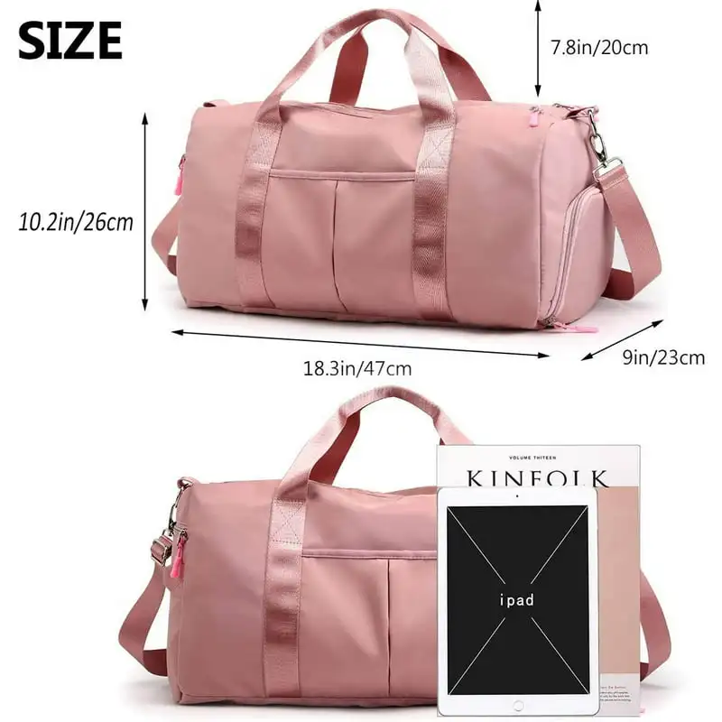 Elegant Dry/Wet Separated Pink Sport Duffle Bag for Men & Women with Soft Material, Gym Bag Training Handbag Yoga Bag Travel Bac