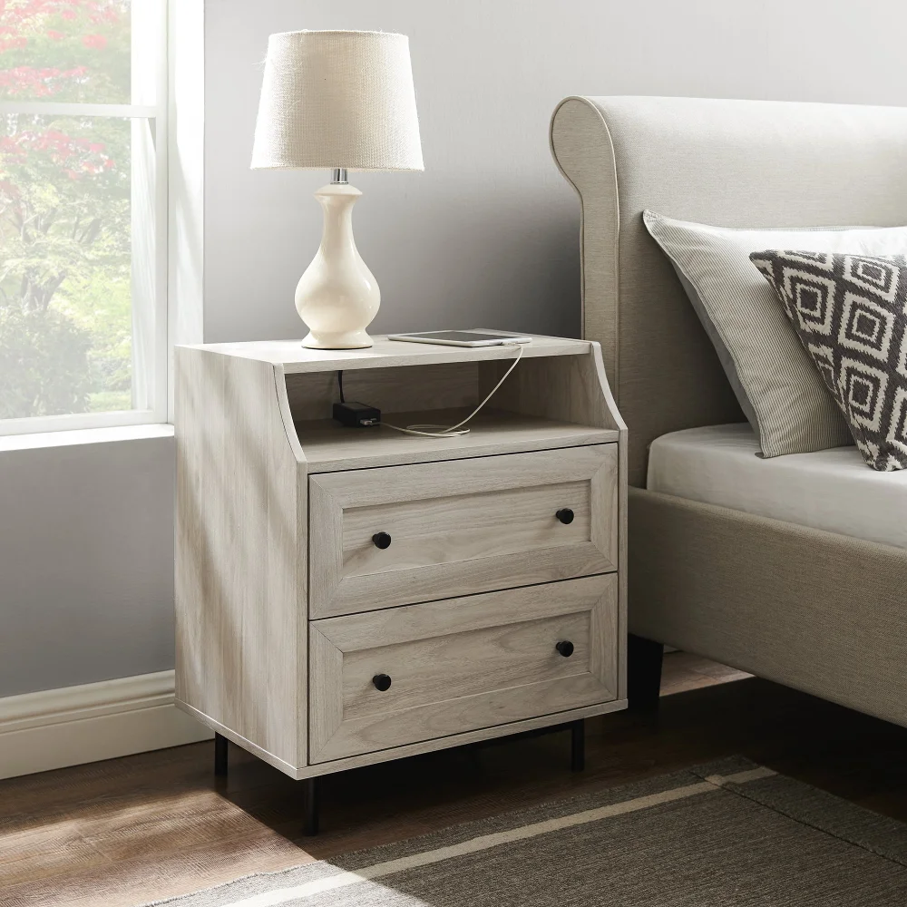 

Modern 2 Drawer Nightstand with USB Port, Birch