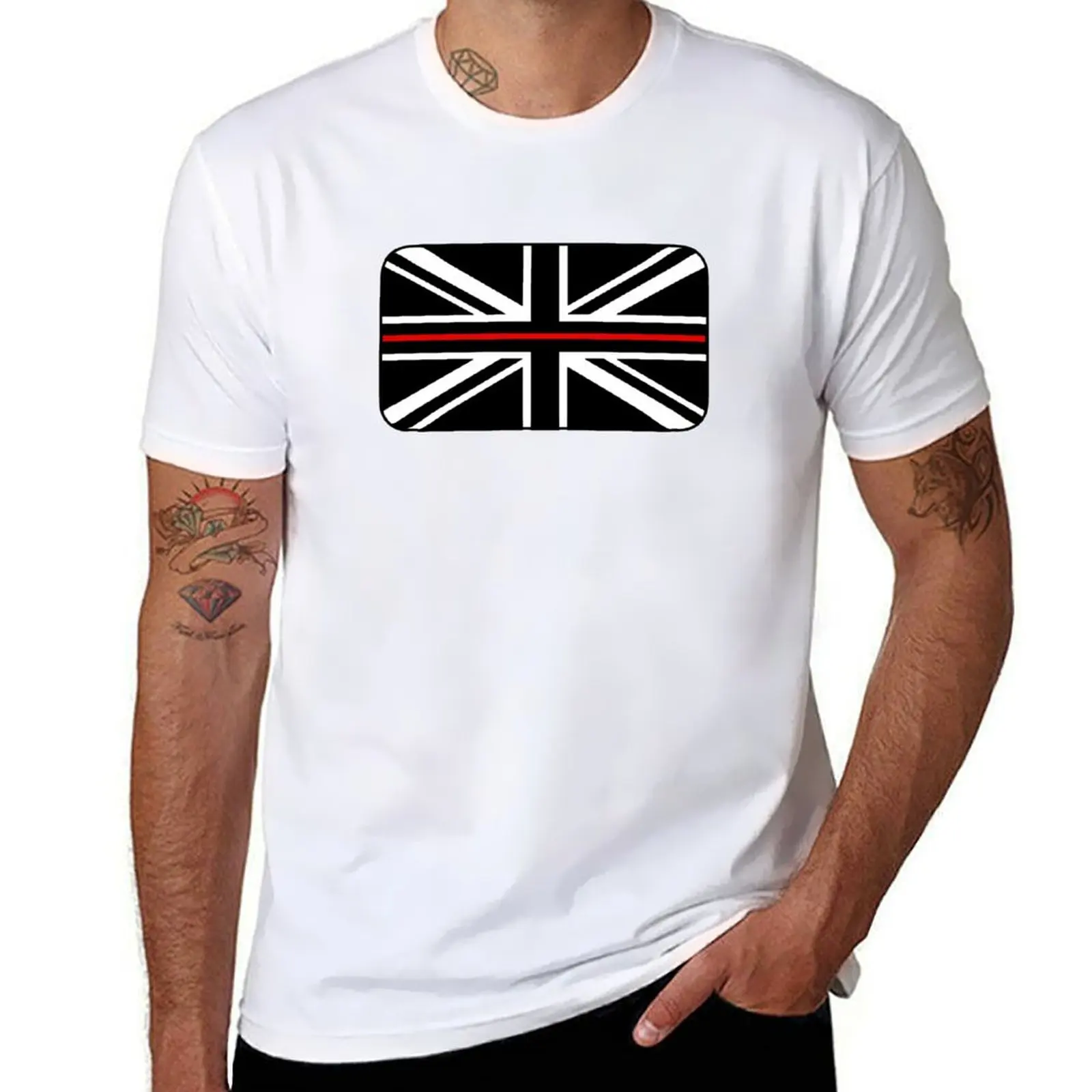 Фото Футболка с тонкой красной линией Union Jack с флагом Великобритании, одежда больших размеров, быстросохнущие футболки для мужчин, упаковка №1