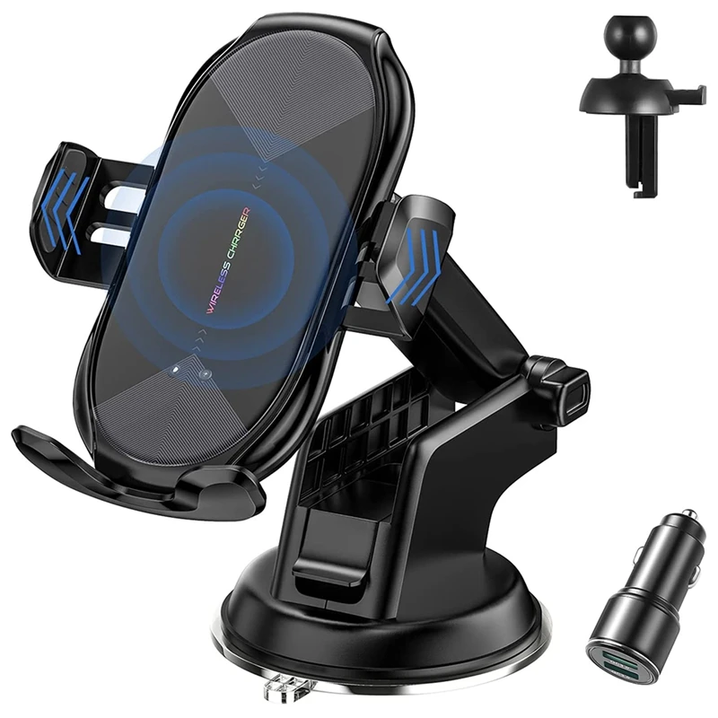 

Wireless Car Charger,10W Qi Fast Charging Auto-Clamping Car Phone Holder, Long Arm Suction Cup Holder with Adapter