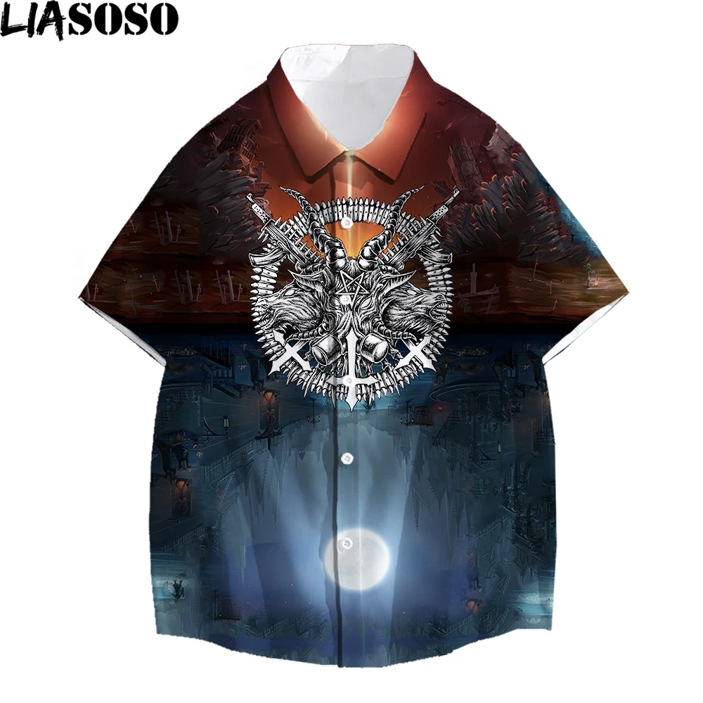 Гавайская рубашка с 3D принтом сатаны Солнца и Луны в готическом стиле