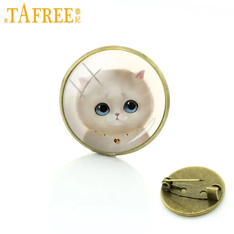 

TAFREE Cartoon Cat brooches lovely jewelry wearable Art charms baby cat glass cabochon dome animal brooch pins cute gifts C785