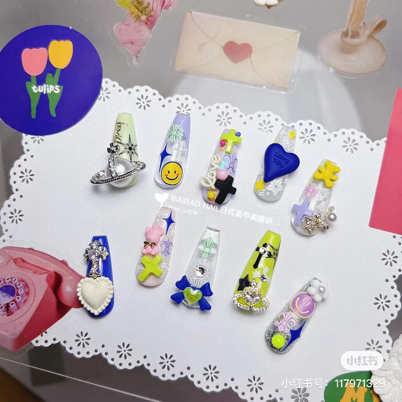 

Корейские цветные рельефные кресты и звезды, 5D клейкие маникюрные наклейки, самодельные наклейки для ногтей 1092