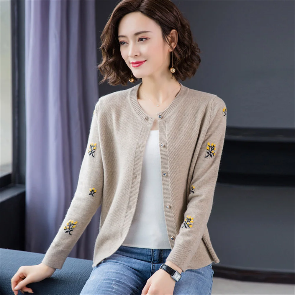

Autumn Winter Embroidery Cardigan Women Fashion Korean Single Breasted O Neck Knitted Coat Sweater Sweet Woman Long Sleeve Tops