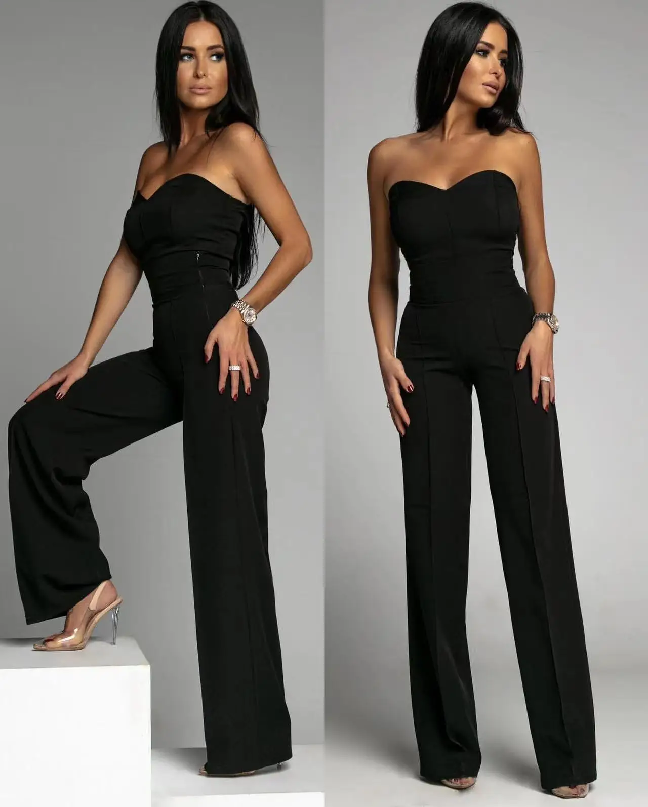 

Spring/Summer New European and American Style Commuter Jumpsuit Bra style Waist Straight Wide Leg Pants Simple Women Jumpsuit