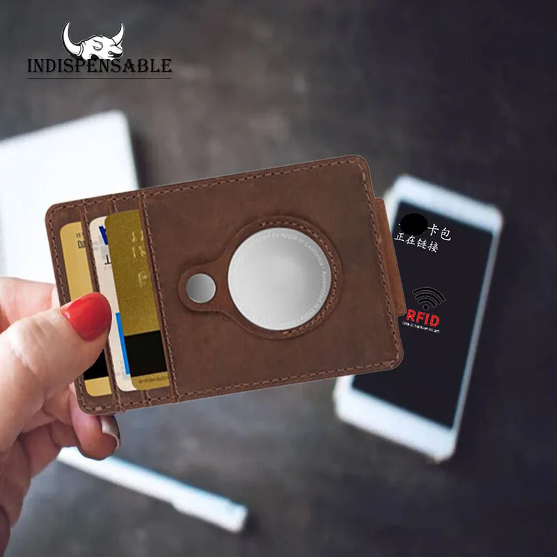 Фото Кошелек из натуральной кожи с RFID-защитой и титановым держателем для AirTag, мужской кошелек для AirTag, картхолдер, металлический зажим для денег, мужская сумка, люксовый бренд VIP №5