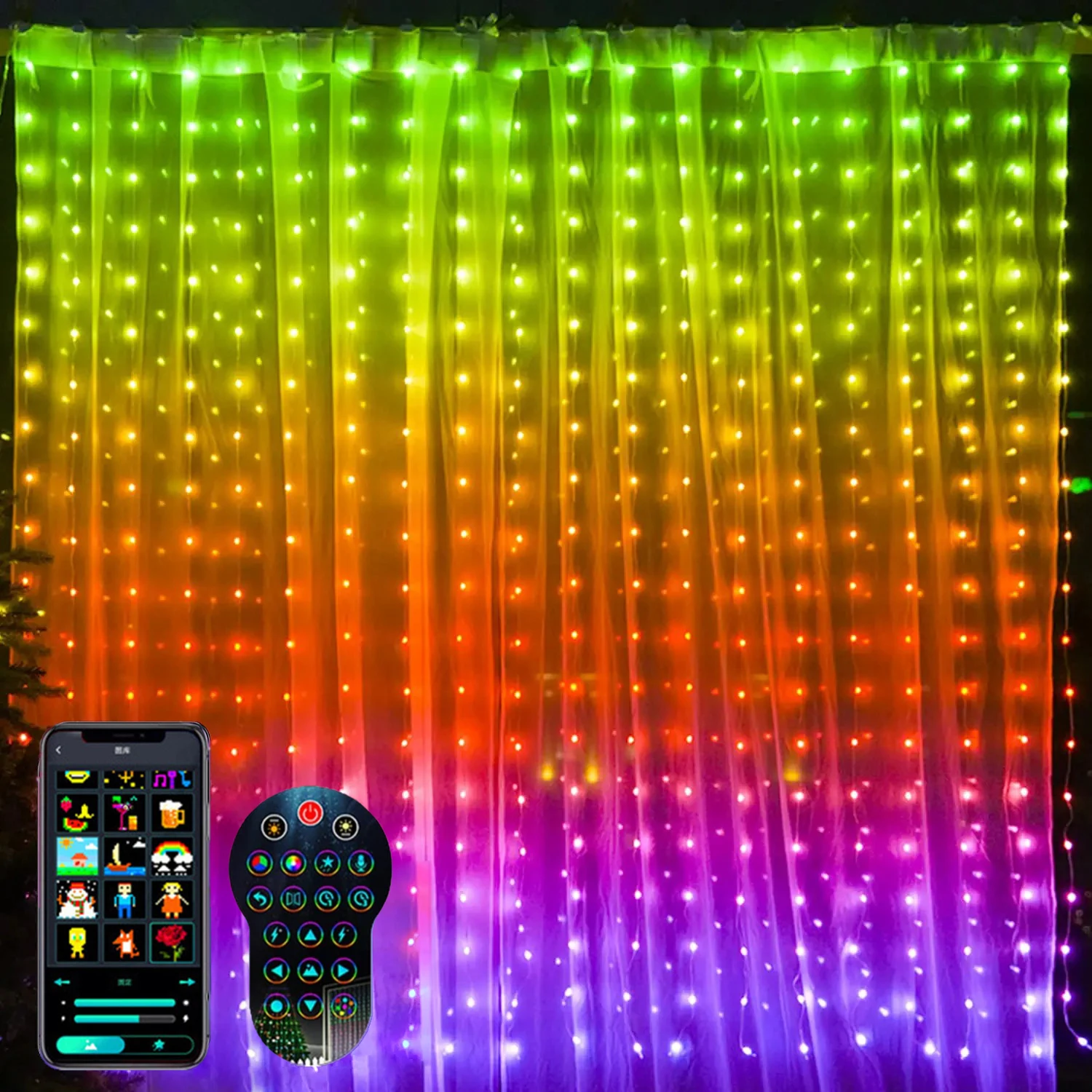 Curtains DIY String Light App Control Smart RGB LED Light Built-in Animated for Christmas Decoration 2023 Bedroom Wedding Indoor