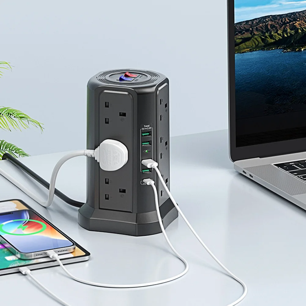 Выдвижной удлинитель UK 1 8 м с USB-слотами и выключателем PD18W 5 USB-портами 12-сторонним