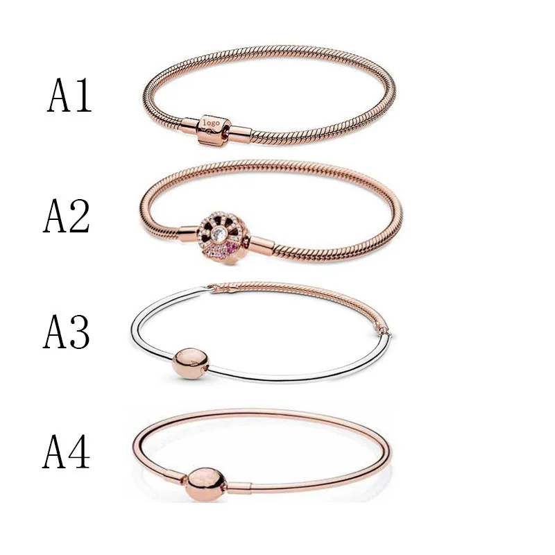 

925 sterling Silver Rose Gold Round Toe Three Section Bracelet fits Pandora charm beads DIY making gifts