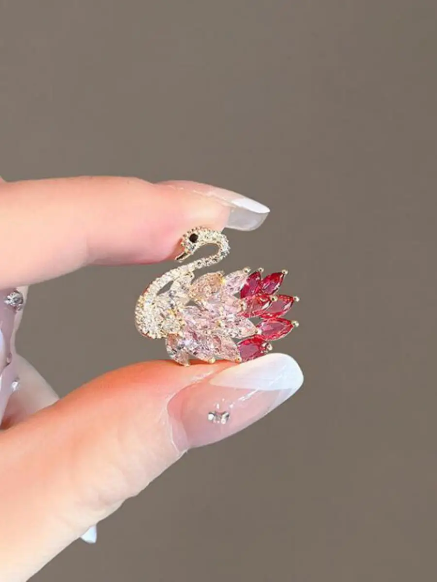 Anti-exposure Button Collar Swan Small Brooch Women Trendy Personali Temperament Outerwear Cardigan Pin Solid T-shirt Corsage