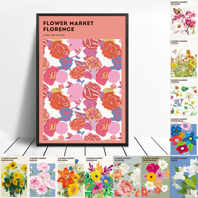 Цветочный магазин, плакаты и принты, Подарочный флорист, цветочный рынок, город, Париж, Токио, Копенгаген, Болонья, холст, картина, декор