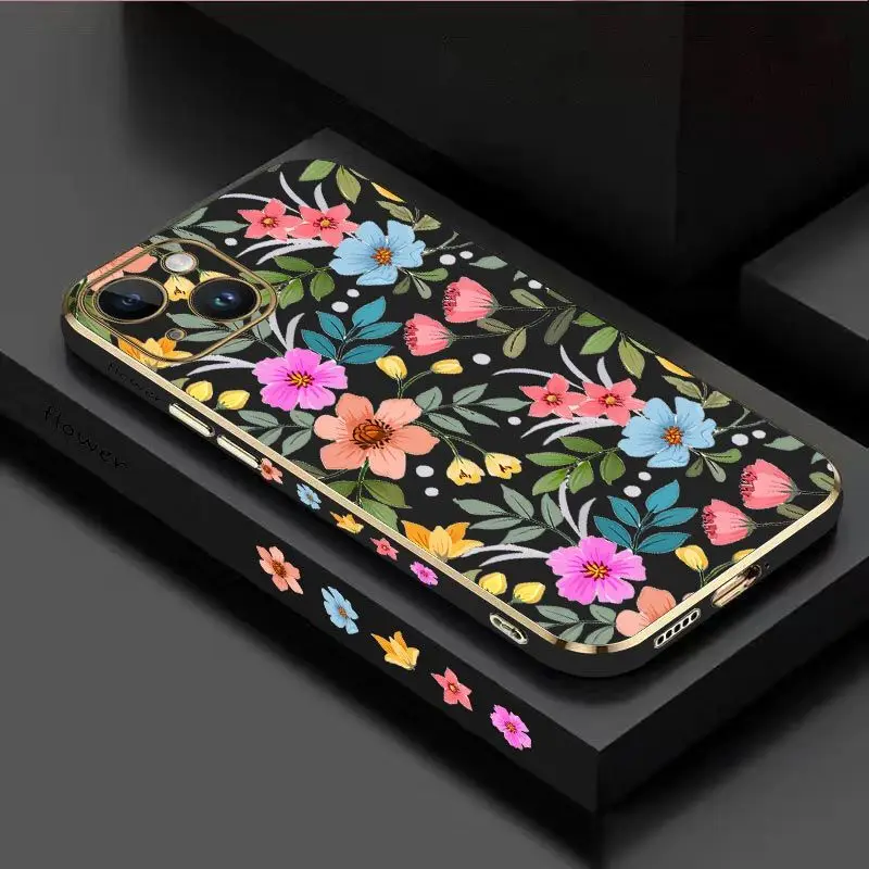 Color Flower Luxury Plating Phone Case For iPhone 14 13 12 11 Plus Pro Max Mini X XR XS SE2020 8 7 6 6S Plus Cover