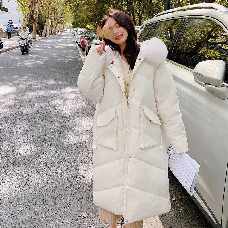 2022 Winter Women Thick Down Snow Jacket Hooded Parkas Female Thick Warm Pink Blue Long Coats Lady Casual Fashion Outerwears