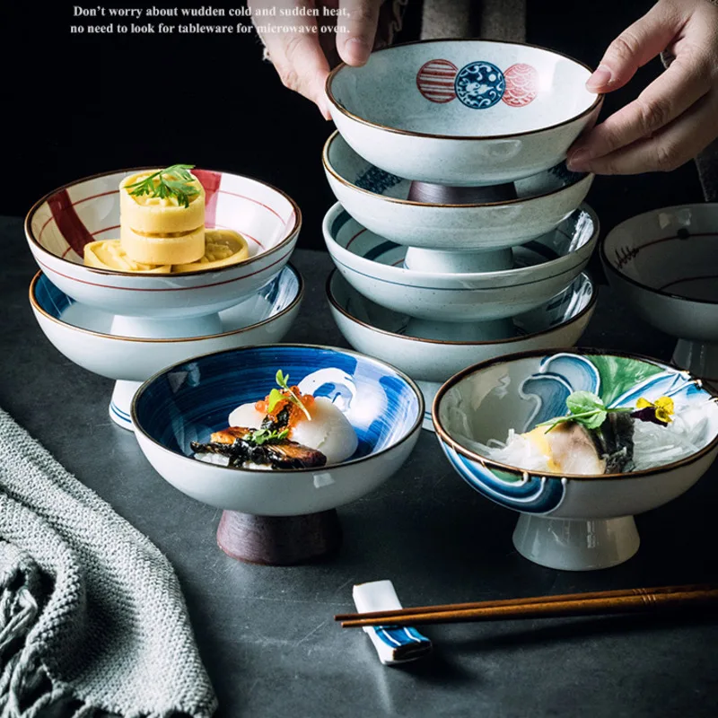 

Креативная Керамическая маленькая миска с высокой ножкой, столовая посуда для японского ресторана, десертные миски для закусок, бытовые ку...