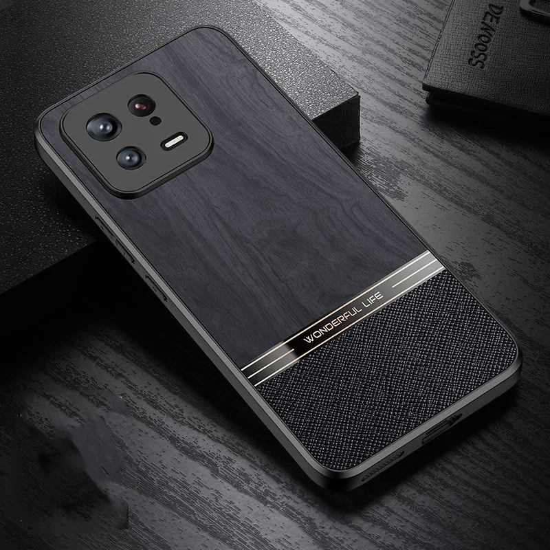 

for Funda Xiaomi 13 Pro Case Luxury Wood Texture Leather Back Cover Case for Xiaomi 13 Silicone Soft Bumper on Mi 13 13Pro