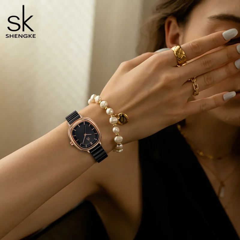 

Relogio Feminino Women's Watches Fashion Black Shengke Top Luxury Ladies Quartz Wristwatches Elegant Woman's Clock SK New Design