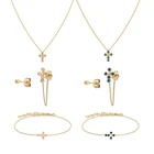 Женские серьги-гвоздики из серебра 925 пробы с крестом