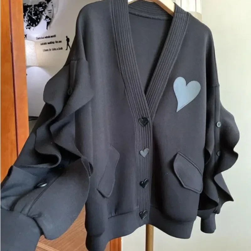 DAYIFUN-кардиган большого размера осенне-зимний кружевной рукав-фонарик сплошной