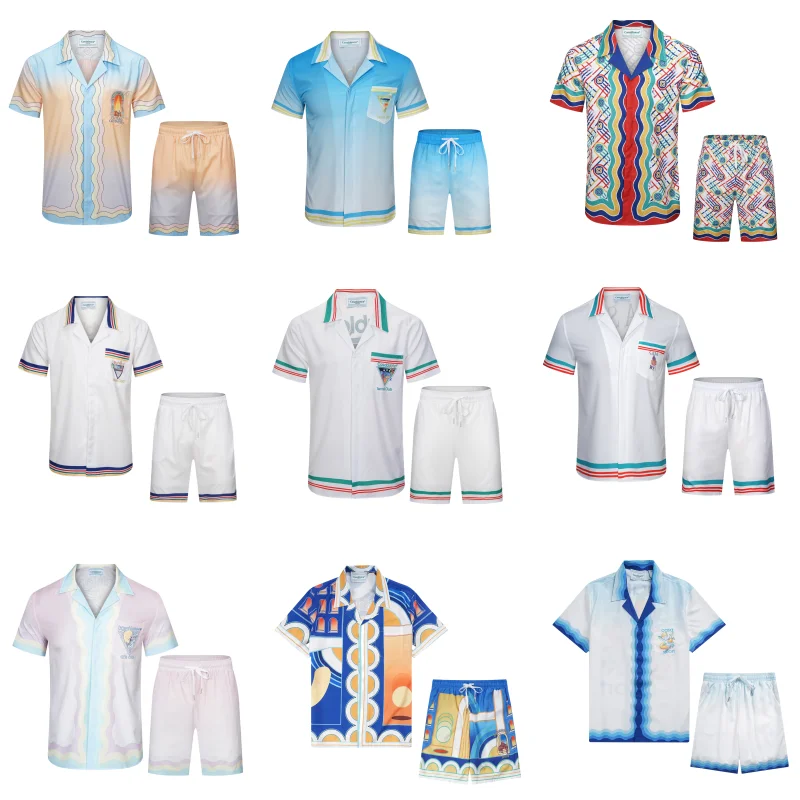 

2023 New Casablanca shirt White Lotus palm tennis court printed short sleeve cardigan loose Hawaiian shirt for men and women
