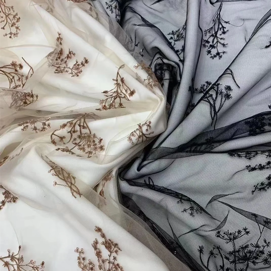 Сетчатая кружевная ткань с цветочной вышивкой и блестками для шитья женских