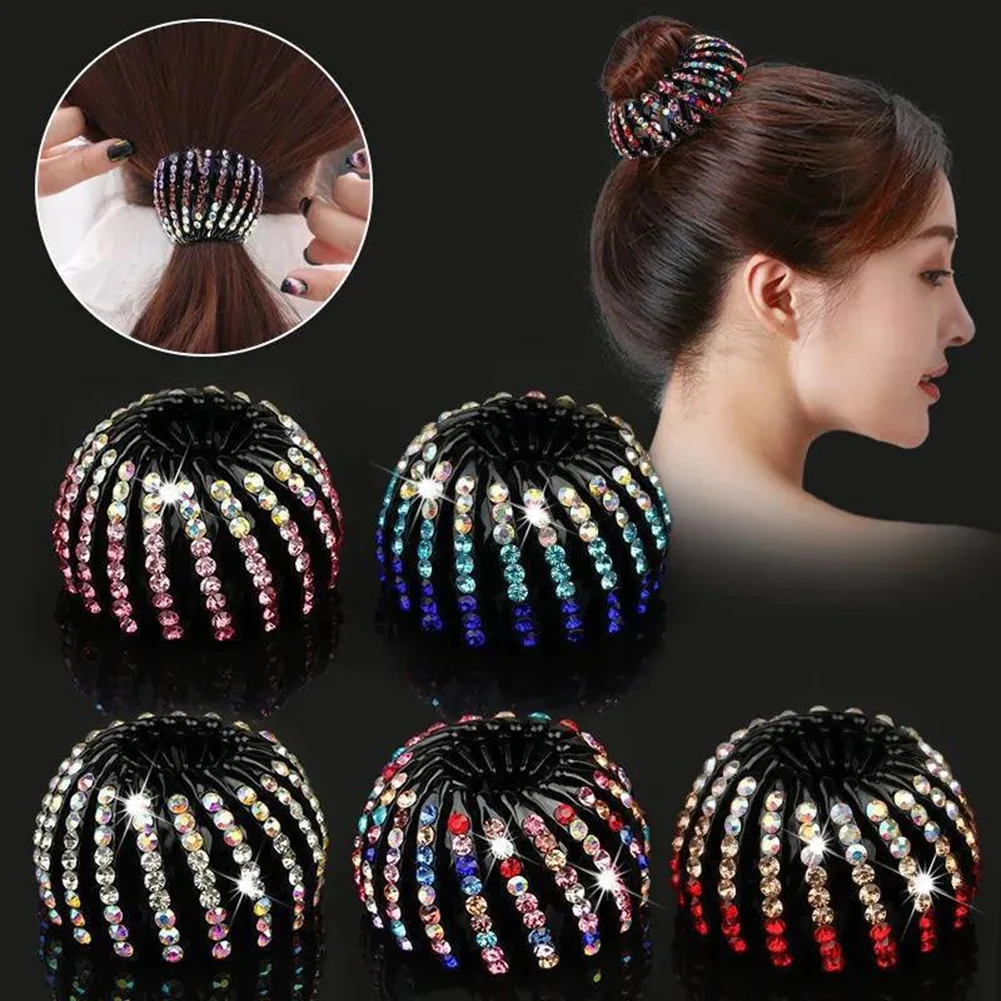 

Fashion Crystal Rhinestone Hairpin Bun Hair Claw Clips Horsetail Buckle Hair Clip Bird Nest Expanding Hair Accessories For Women