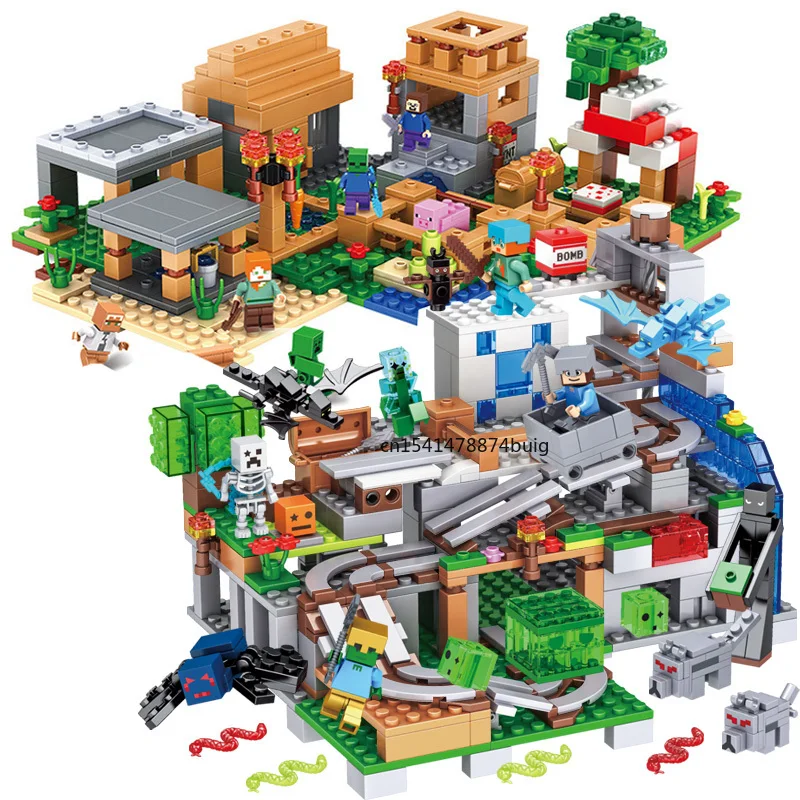My World The Mine Village Mountain Cave Animal Alex Building Blocks Set Bricks Toys for Christmas Gift
