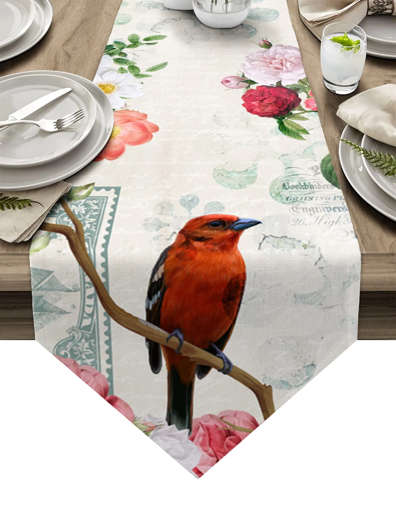 

Red Bird Vintage Flower Table Runners for Wedding Dinning Table Decorations Tablecloth for Home Table Coffee Table Mat