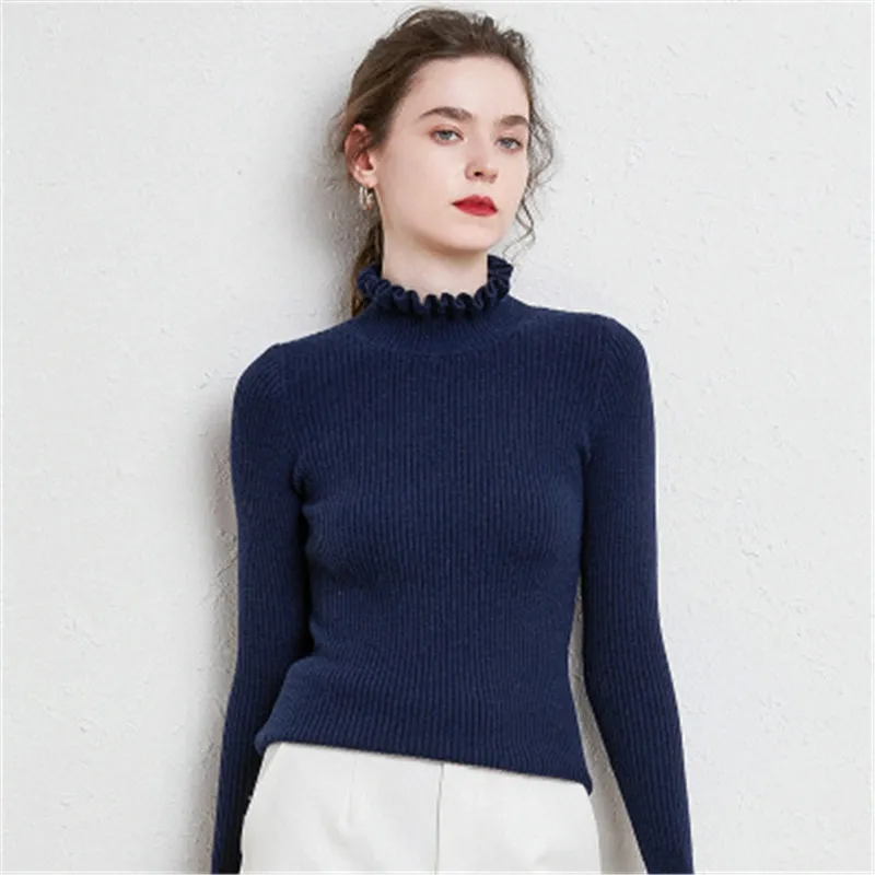 Водолазка однотонная осень-зима кардиган с воланами вязаный джемпер женский